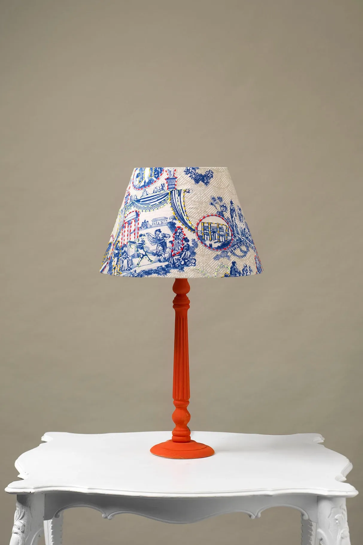 ancient_columns_blue__tapered_lampshade_0-1.webp Sale One Hundred Stars Ancient Columns Blue 14" Tapered Lampshade