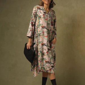 Hot One Hundred Stars Chinoiserie Pink Asymmetric Dress