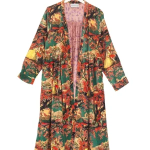 Store One Hundred Stars Country Toile Berry Velvet Duster Coat
