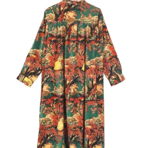 Store One Hundred Stars Country Toile Berry Velvet Duster Coat