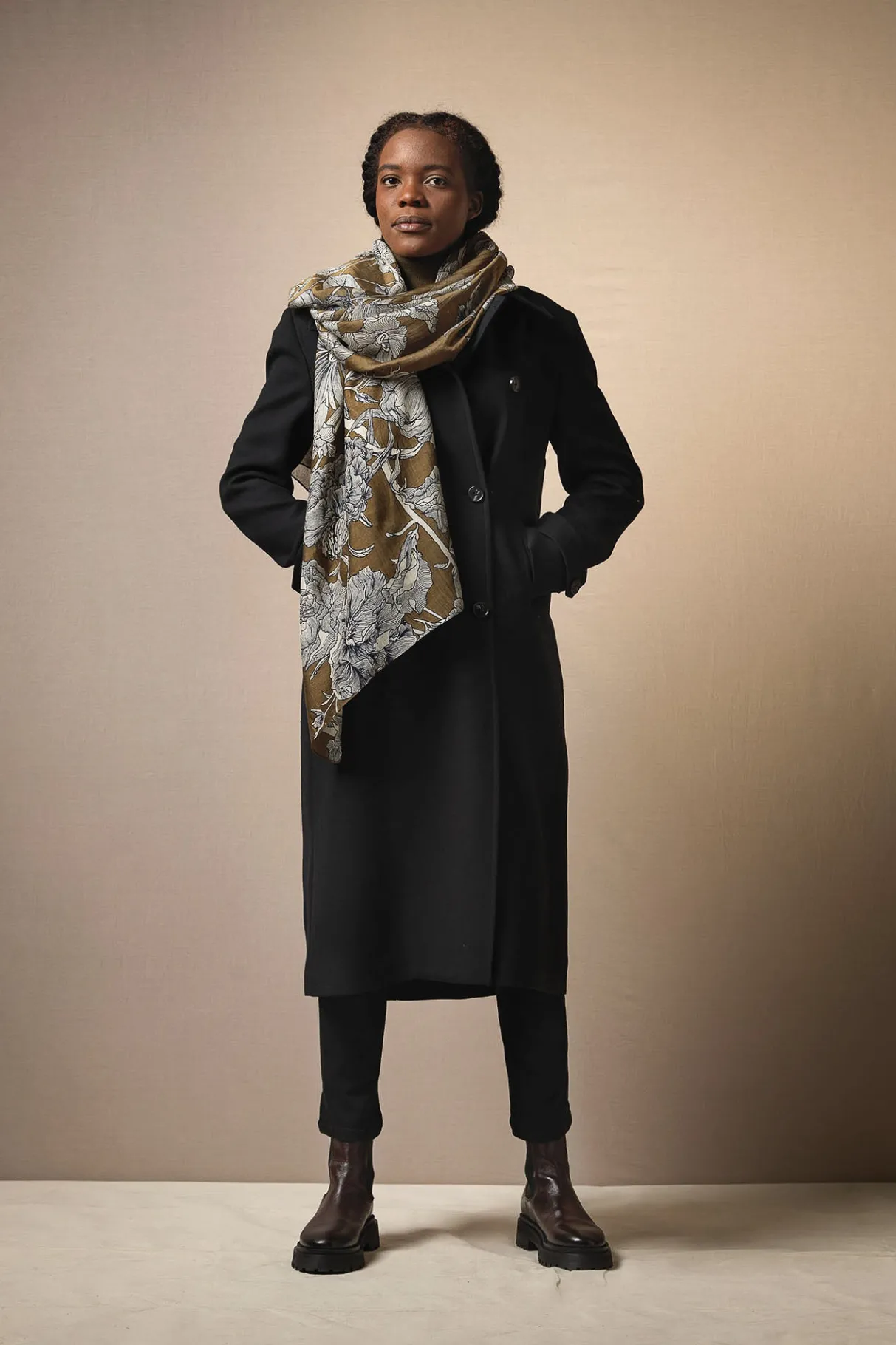 etched_flower_khaki_kew_scarf_1.webp Cheap One Hundred Stars Etched Flower Khaki Kew Scarf