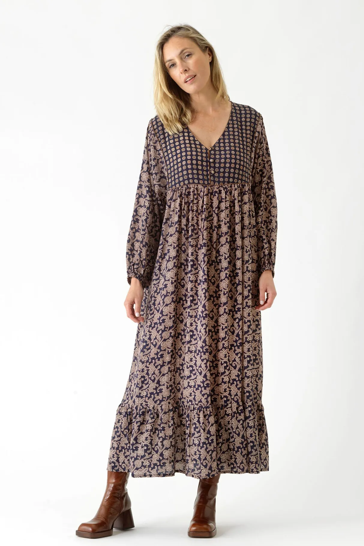 floral_paisley_blue_boho_dress_2.webp Cheap One Hundred Stars Floral Paisley Blue Boho Dress