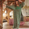 Outlet One Hundred Stars Floral Paisley Green Boho Dress
