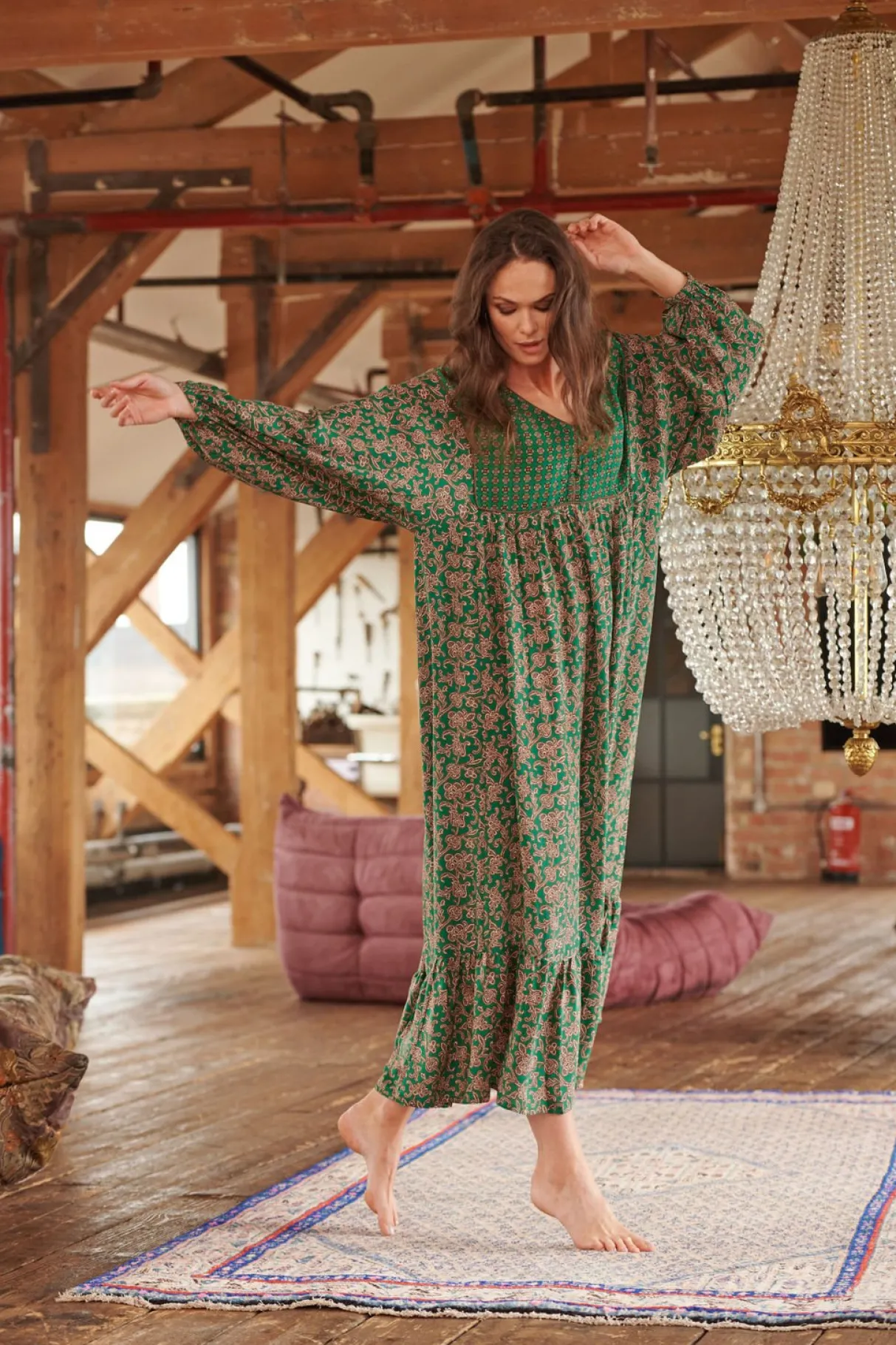 floral_paisley_green_boho_dress_0.webp Outlet One Hundred Stars Floral Paisley Green Boho Dress
