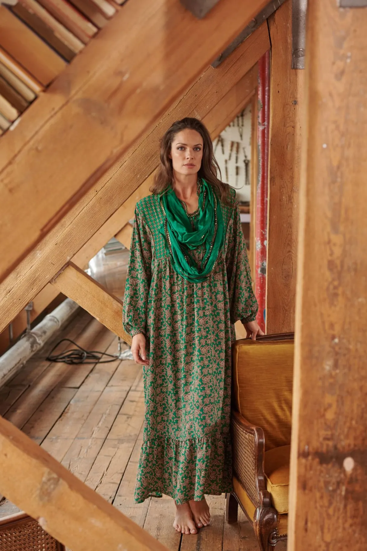 floral_paisley_green_boho_dress_2.webp Outlet One Hundred Stars Floral Paisley Green Boho Dress