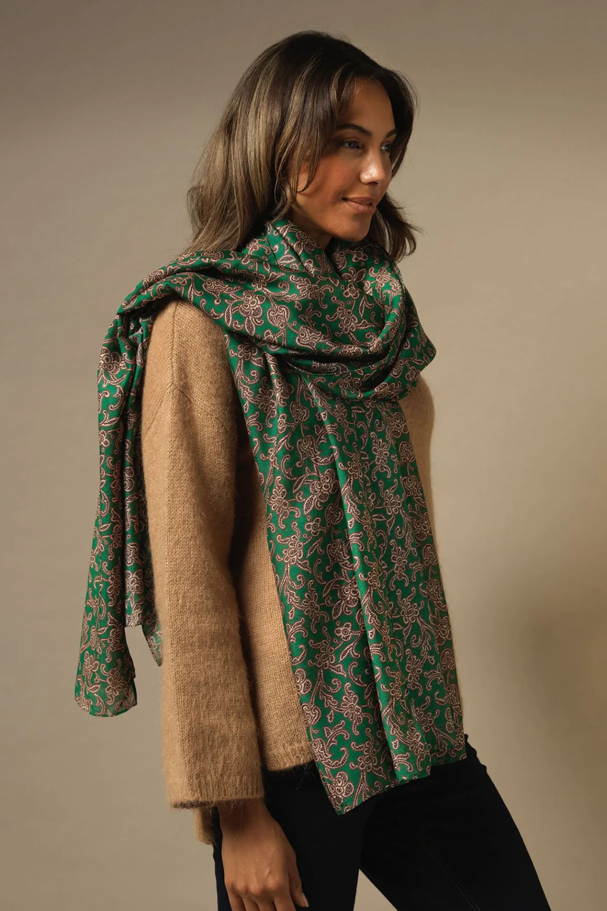 floral_paisley_green_scarf_1.webp Flash Sale One Hundred Stars Floral Paisley Green Scarf
