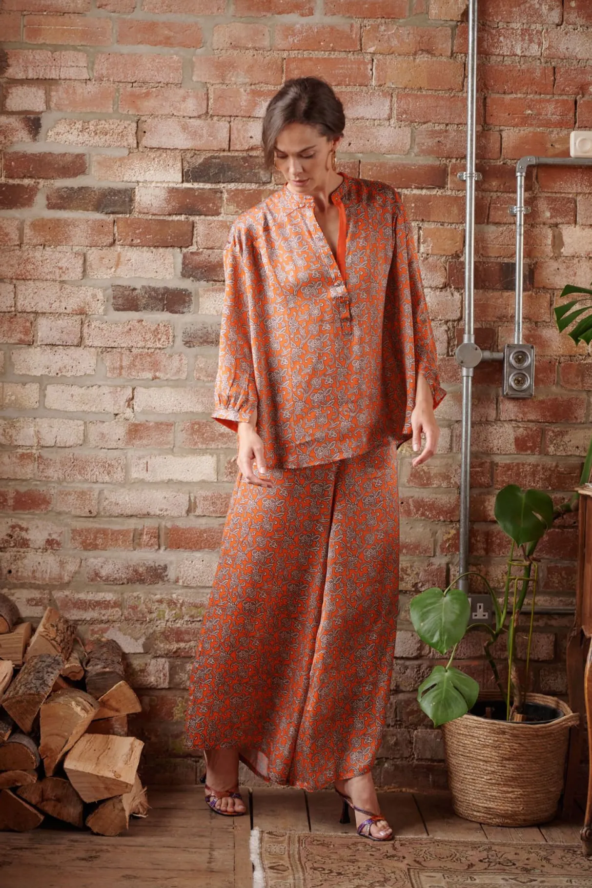 floral_paisley_orange_palazzo_pant_2.webp Shop One Hundred Stars Floral Paisley Orange Palazzo Pant