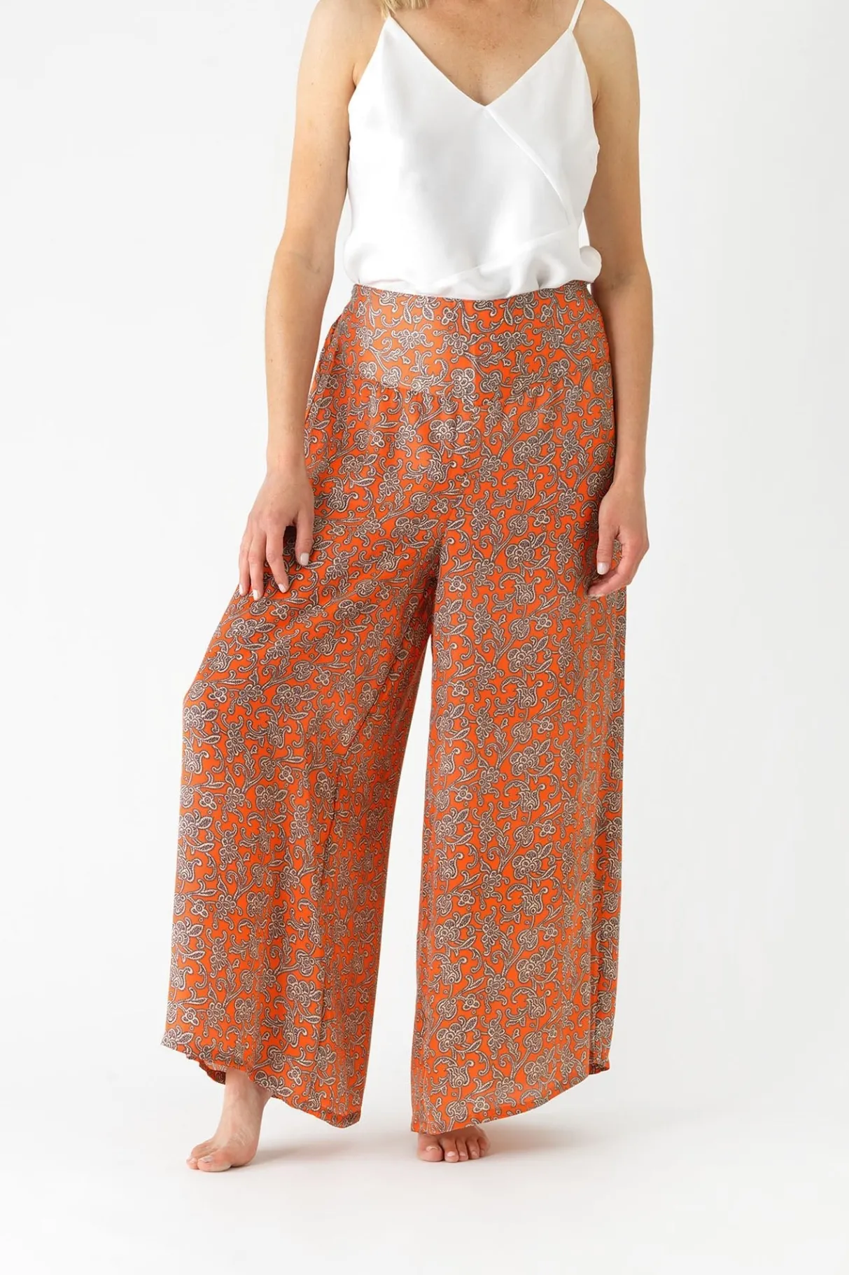 floral_paisley_orange_palazzo_pant_3.webp Shop One Hundred Stars Floral Paisley Orange Palazzo Pant