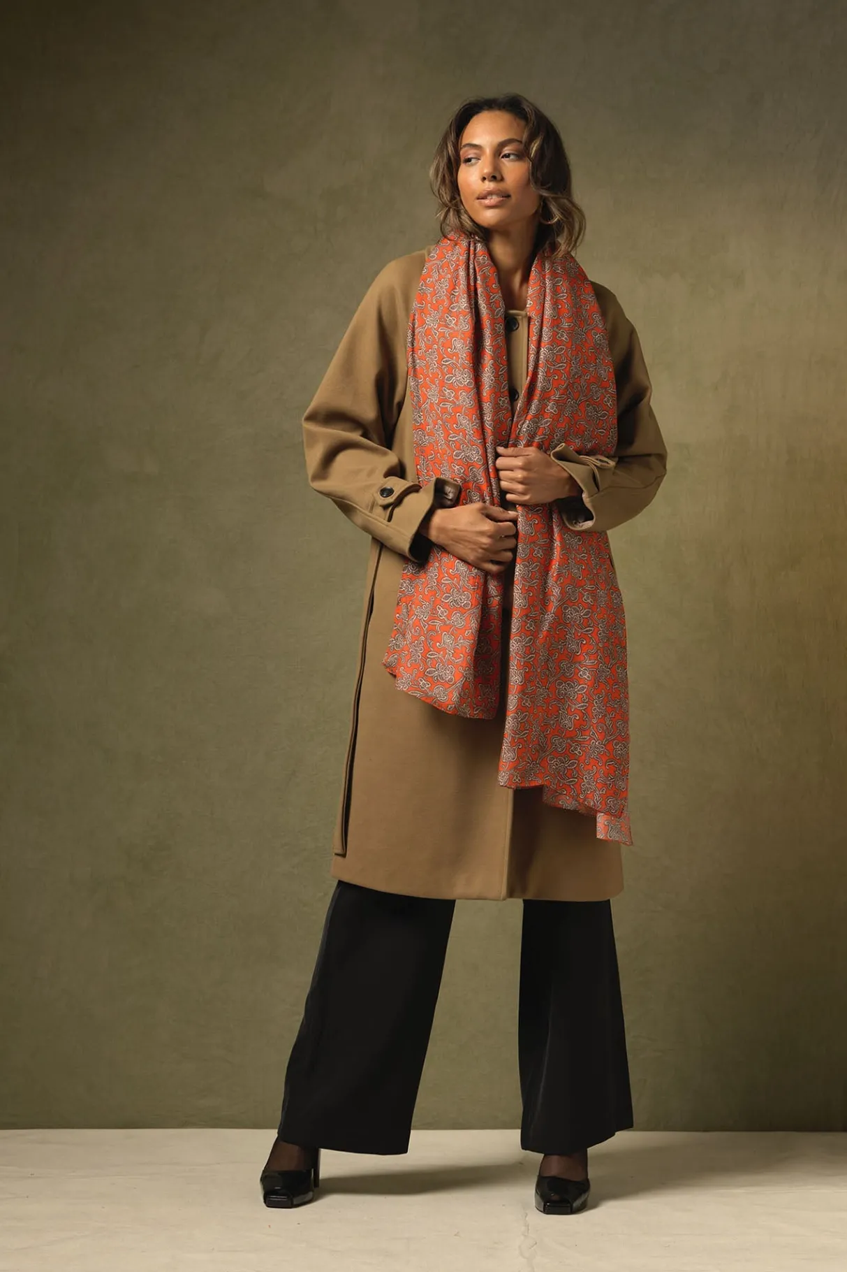 floral_paisley_orange_scarf_1.webp Sale One Hundred Stars Floral Paisley Orange Scarf