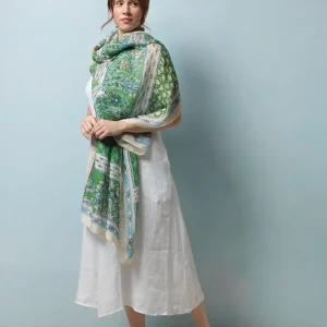 Cheap One Hundred Stars Folk Flowers Green Scarf