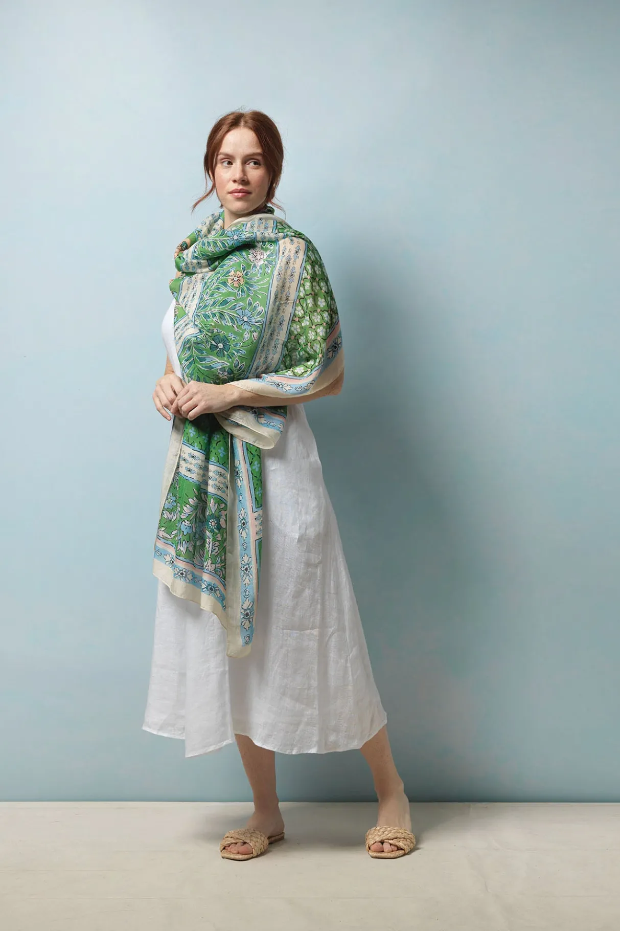 folk_flowers_green_scarf_0.webp Cheap One Hundred Stars Folk Flowers Green Scarf