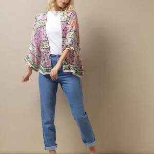 Shop One Hundred Stars Folk Flowers Pink Kimono