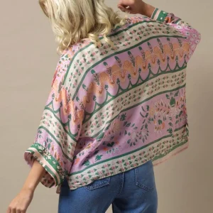Shop One Hundred Stars Folk Flowers Pink Kimono