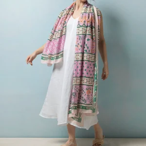 New One Hundred Stars Folk Flowers Pink Scarf