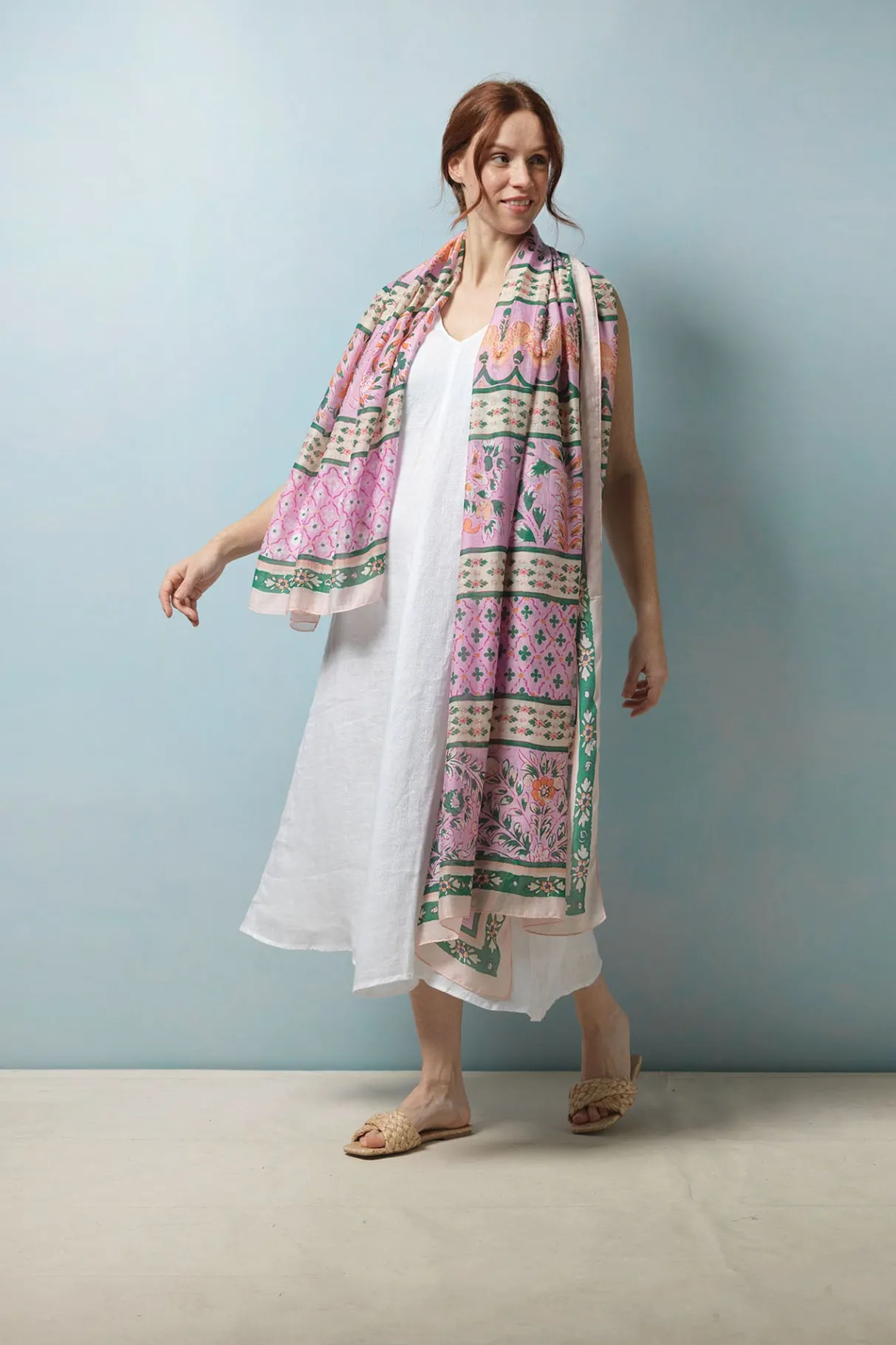 folk_flowers_pink_scarf_0.webp New One Hundred Stars Folk Flowers Pink Scarf