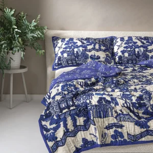 Fashion One Hundred Stars Giant Willow Blue Bedspread