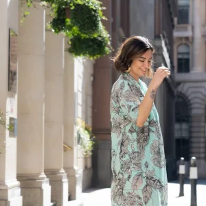 New One Hundred Stars Kew Etched Floral Aqua Rachel Dress
