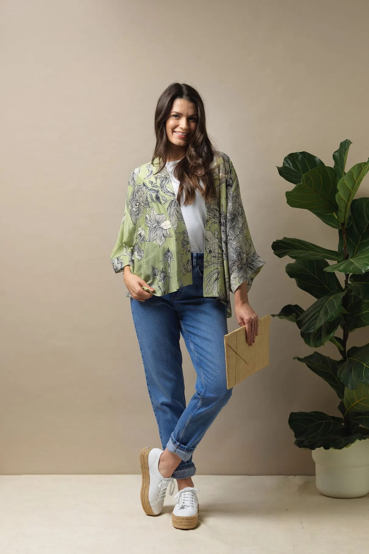 kew_etched_floral_fern_kimono_0.webp Sale One Hundred Stars Kew Etched Floral Fern Kimono