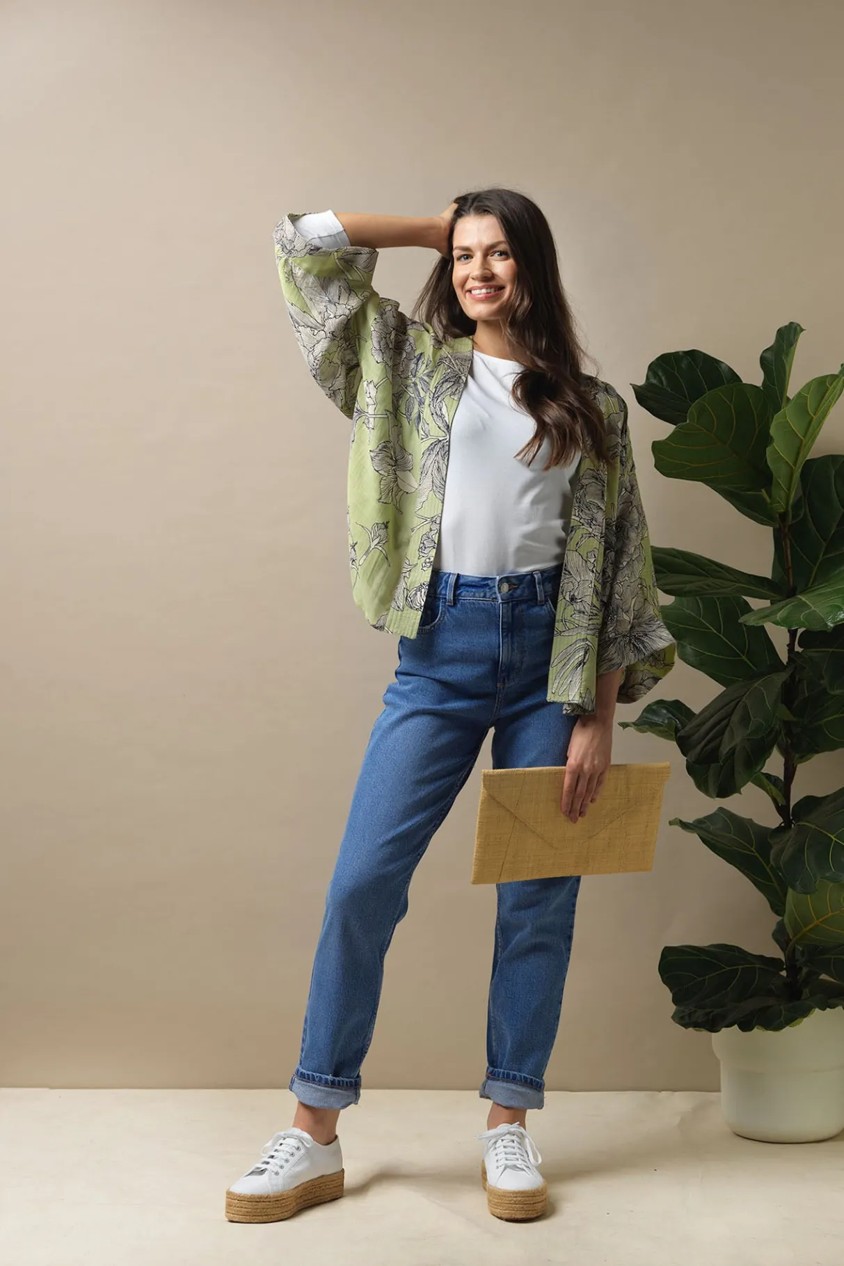 kew_etched_floral_fern_kimono_1.webp Sale One Hundred Stars Kew Etched Floral Fern Kimono