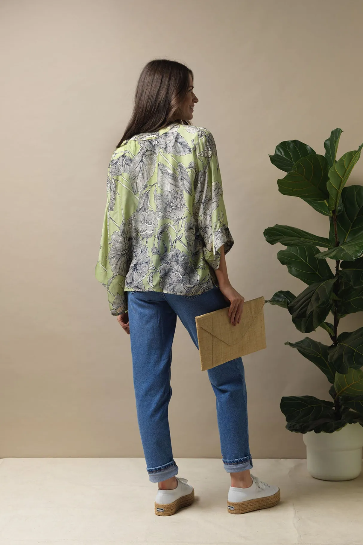 kew_etched_floral_fern_kimono_2.webp Sale One Hundred Stars Kew Etched Floral Fern Kimono
