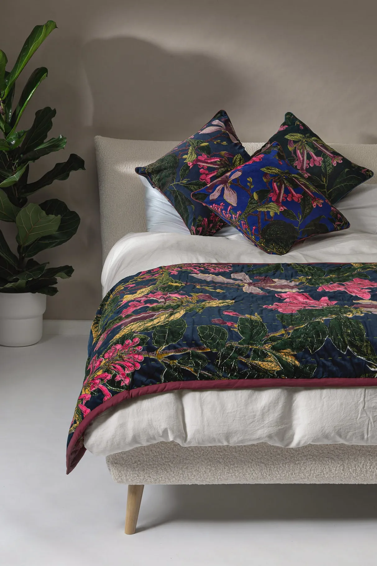 kew_magnolia_blue_velvet_throw_1.webp New One Hundred Stars Kew Magnolia Blue Velvet Throw