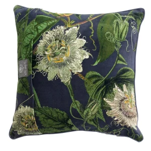 Sale One Hundred Stars Kew Passion Flower Grey Velvet Square Cushion