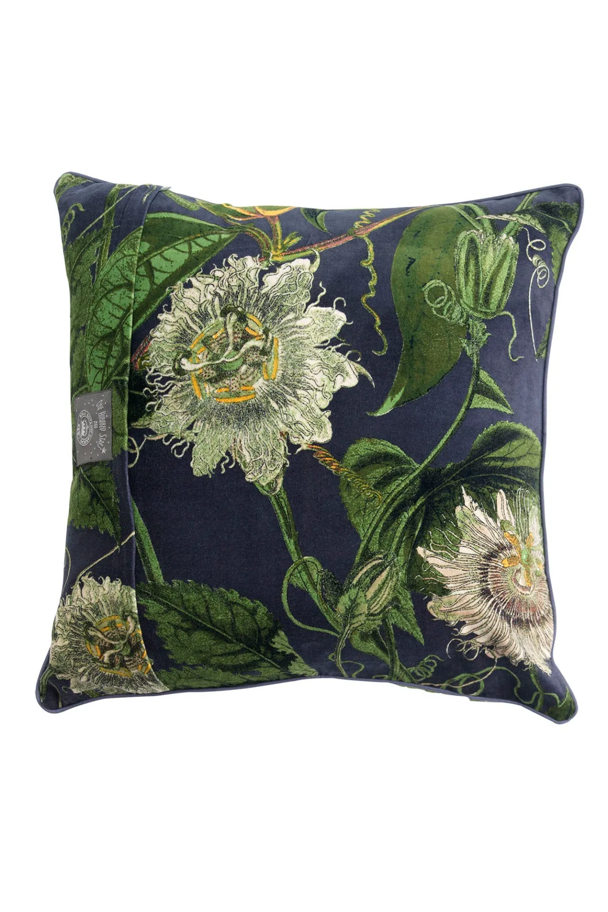 kew_passion_flower_grey_velvet_square_cushion_2.webp Sale One Hundred Stars Kew Passion Flower Grey Velvet Square Cushion