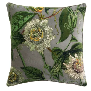 Shop One Hundred Stars Kew Passion Flower Stone Velvet Square Cushion
