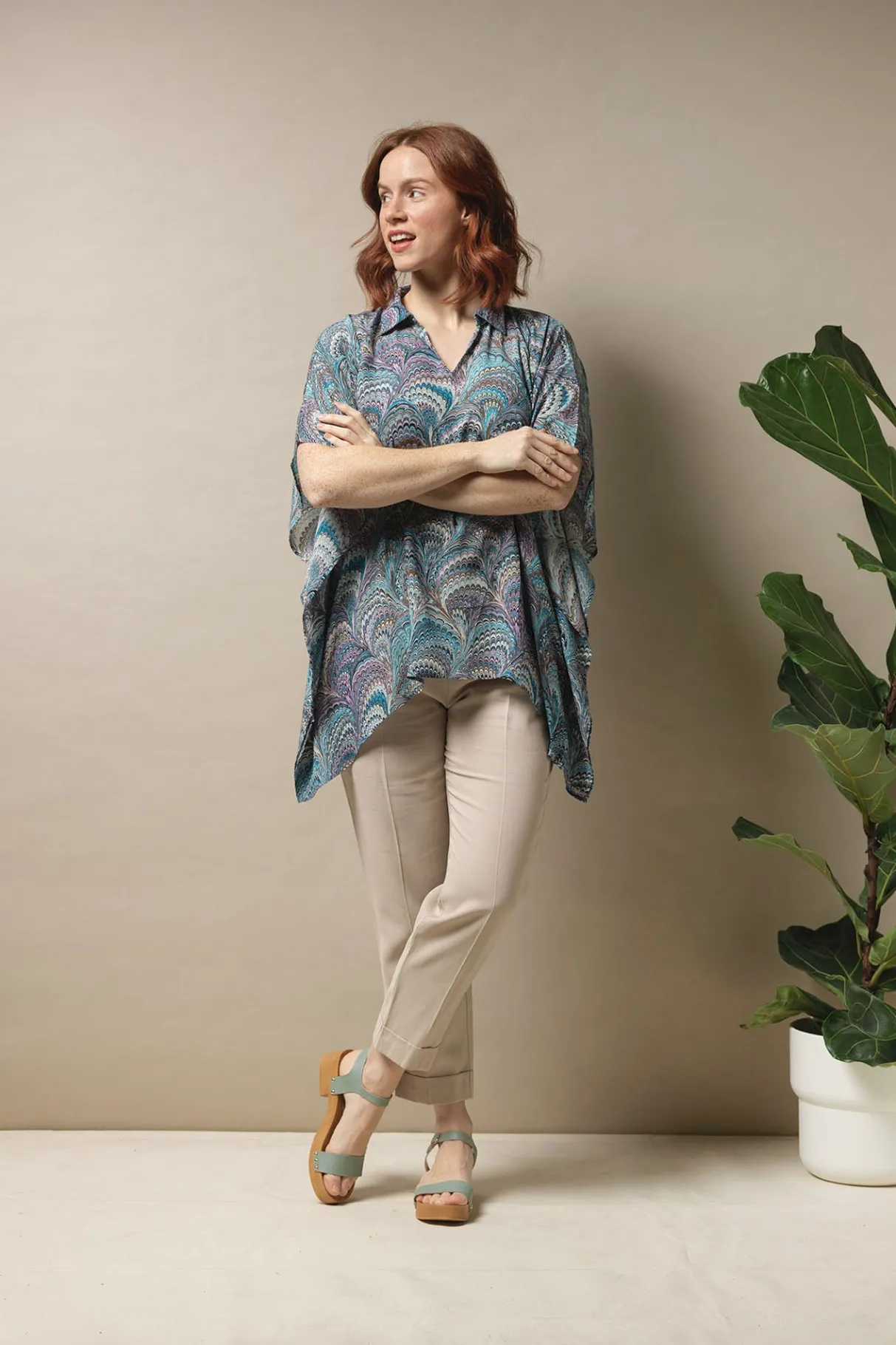 marbled_blue_tunic_top_0.webp Outlet One Hundred Stars Marbled Blue Tunic Top