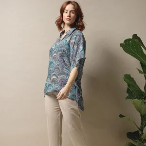 Outlet One Hundred Stars Marbled Blue Tunic Top