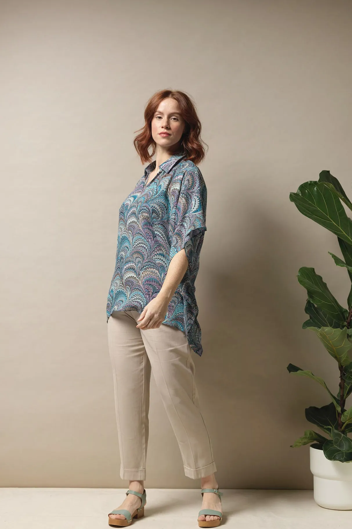marbled_blue_tunic_top_1.webp Outlet One Hundred Stars Marbled Blue Tunic Top