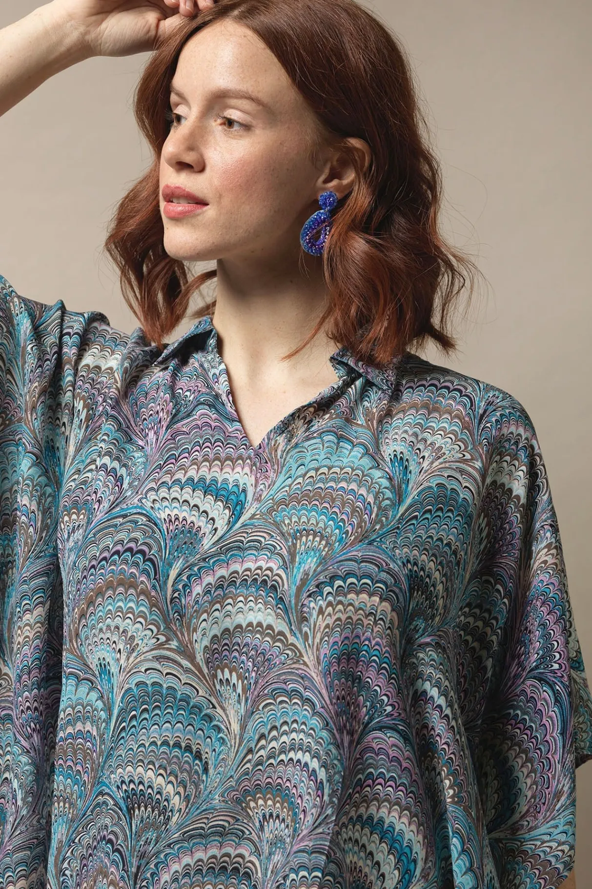 marbled_blue_tunic_top_2.webp Outlet One Hundred Stars Marbled Blue Tunic Top