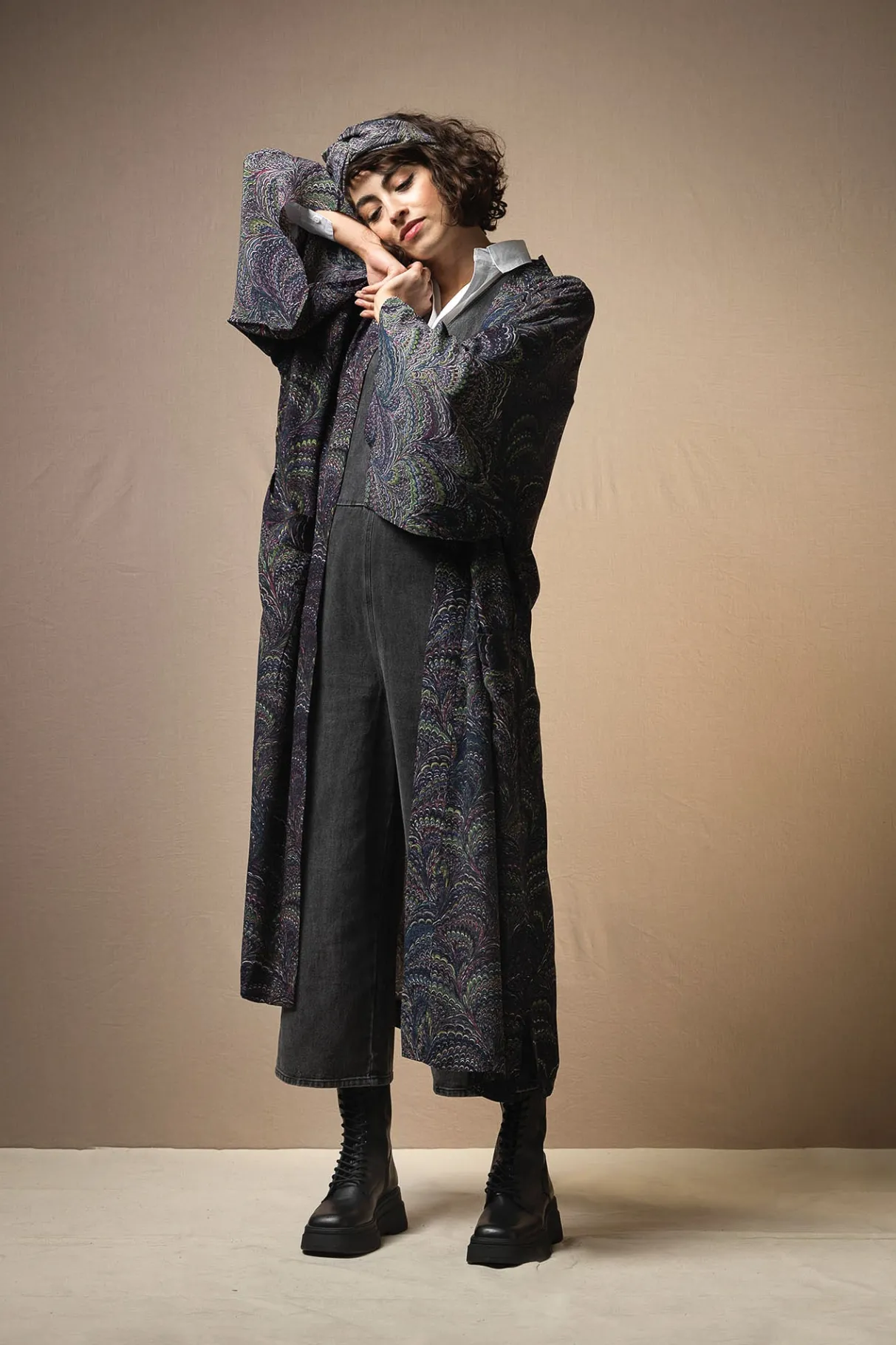 marbled_indigo_crepe_long_kimono_0.webp Discount One Hundred Stars Marbled Indigo Crepe Long Kimono