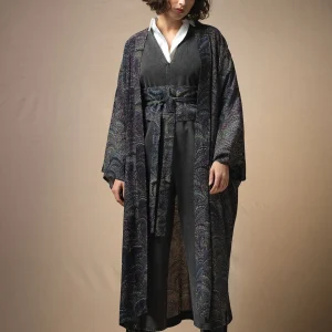 Discount One Hundred Stars Marbled Indigo Crepe Long Kimono