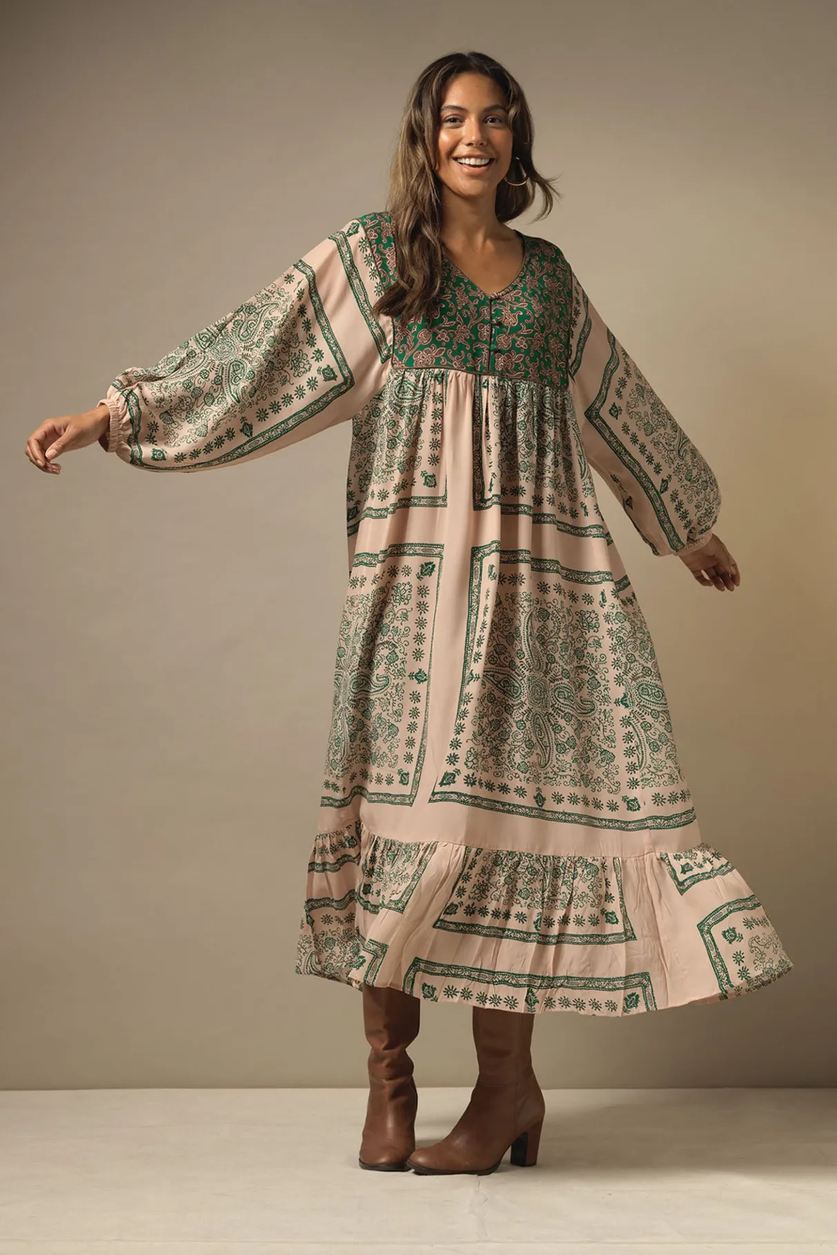 mehndi_green_boho_dress_0.webp Store One Hundred Stars Mehndi Green Boho Dress