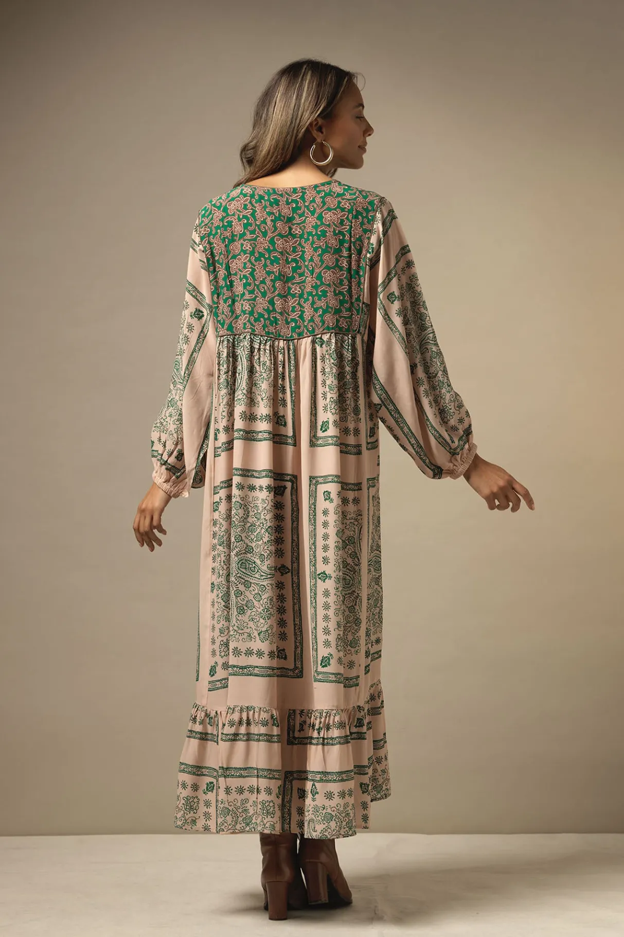 mehndi_green_boho_dress_1.webp Store One Hundred Stars Mehndi Green Boho Dress