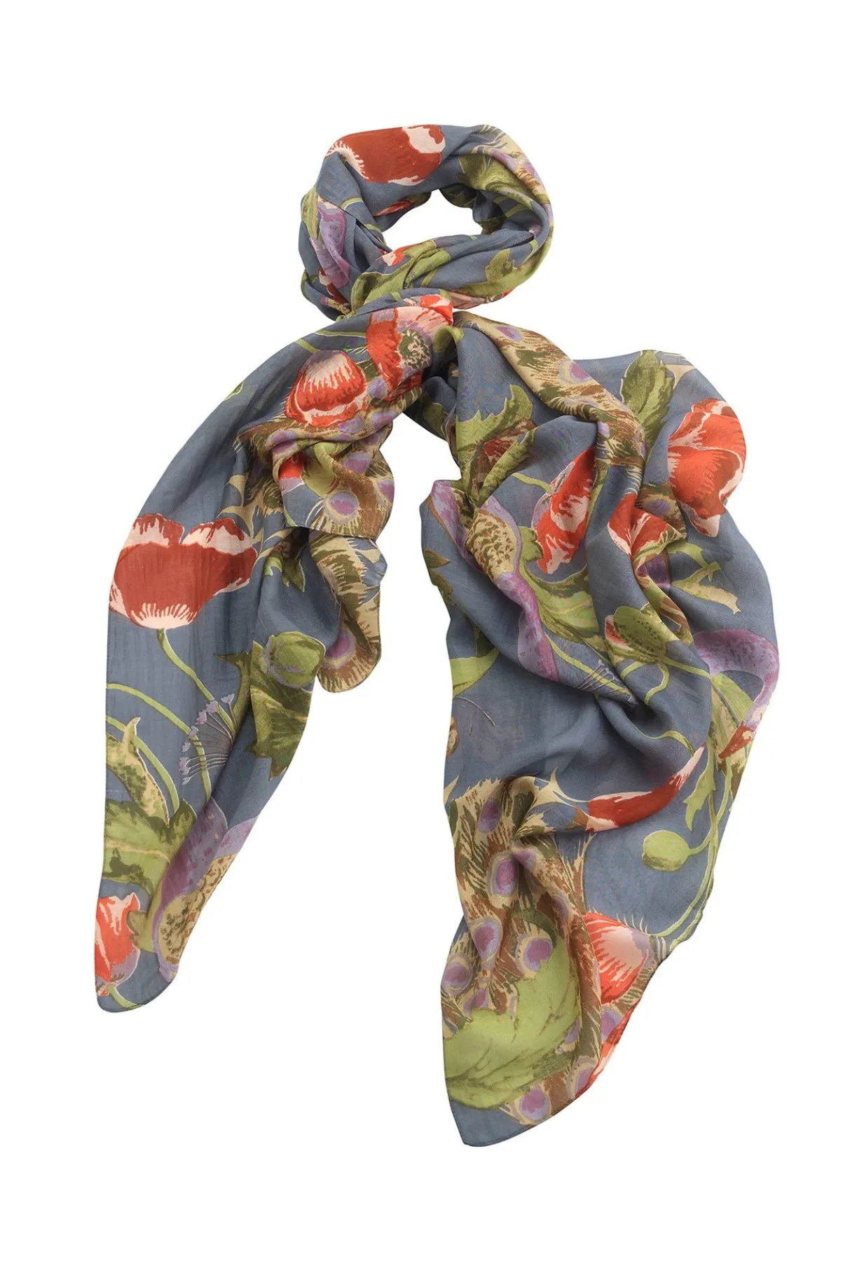 peacock_and_poppies_grey_scarf_0.webp Sale One Hundred Stars Peacock And Poppies Grey Scarf