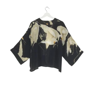 Best Sale One Hundred Stars Stork Black Crepe Kimono