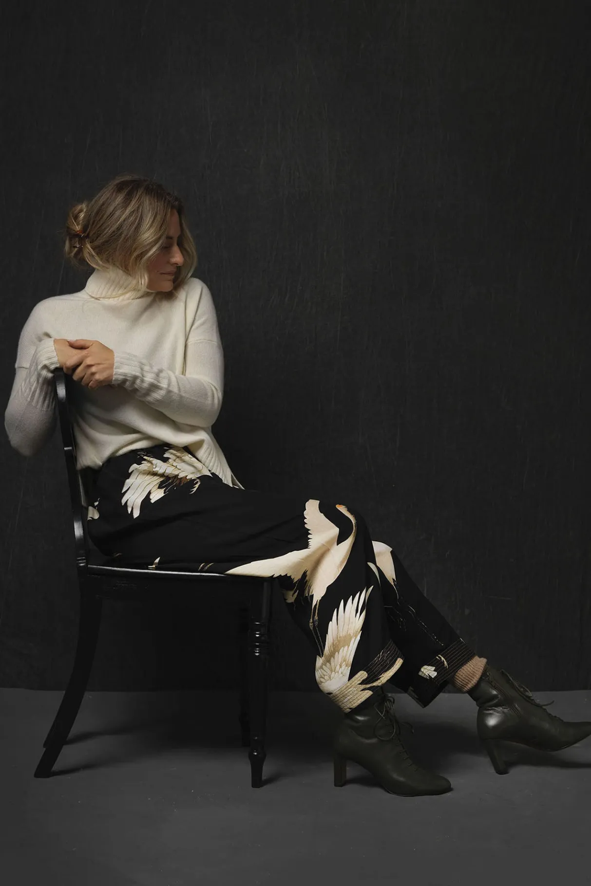 stork_black_crepe_lounge_pants_0.webp Hot One Hundred Stars Stork Black Crepe Lounge Pants