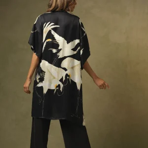 Discount One Hundred Stars Stork Black Midi Kimono