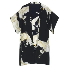Discount One Hundred Stars Stork Black Midi Kimono