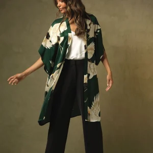 Cheap One Hundred Stars Stork Forest Green Midi Kimono