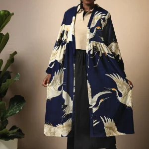Store One Hundred Stars Stork Navy Velvet Duster Coat