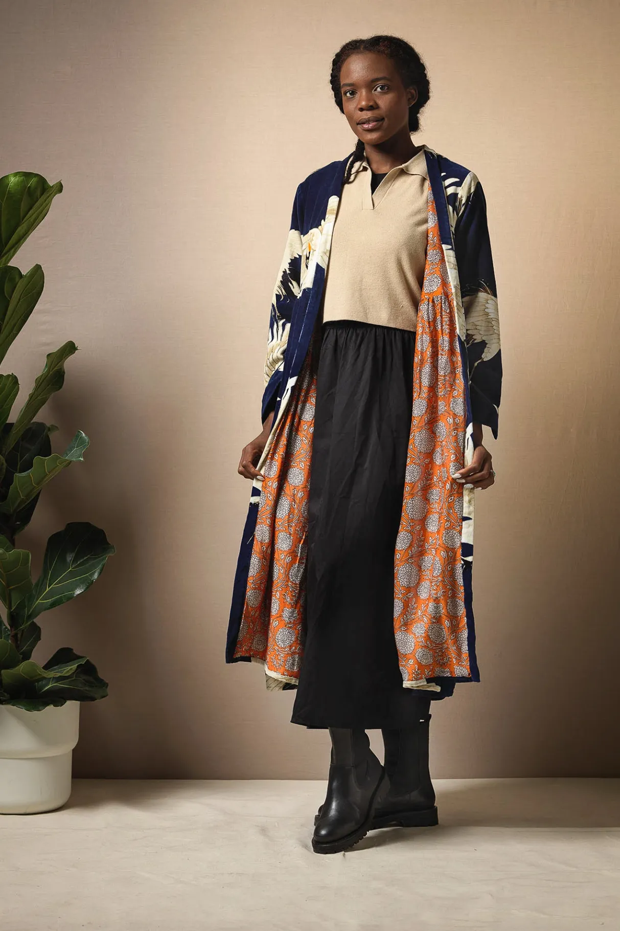 stork_navy_velvet_duster_coat_1.webp Store One Hundred Stars Stork Navy Velvet Duster Coat