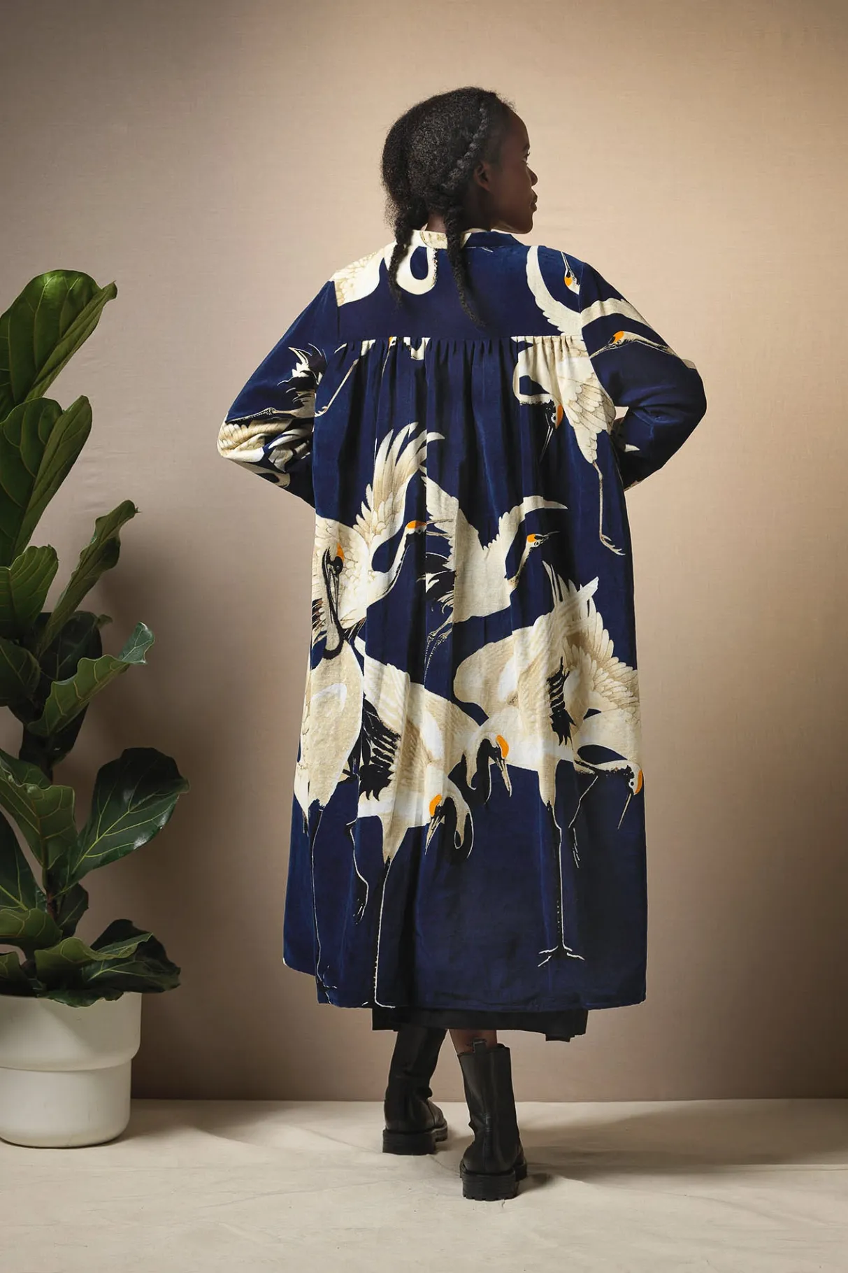 stork_navy_velvet_duster_coat_2.webp Store One Hundred Stars Stork Navy Velvet Duster Coat