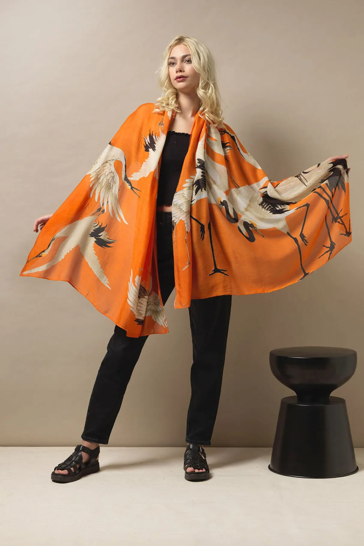 stork_orange_scarf_0.webp Outlet One Hundred Stars Stork Orange Scarf