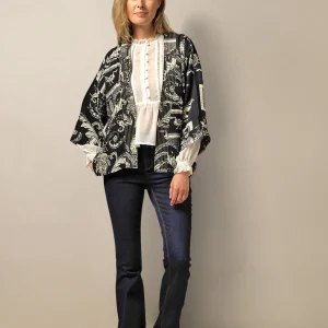 Best Sale One Hundred Stars Vintage Damask Black Crepe Kimono