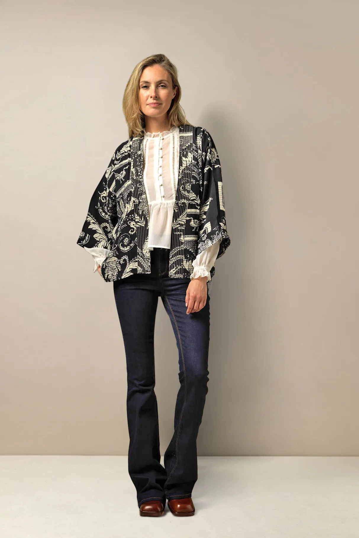 vintage_damask_black_crepe_kimono_0.webp Best Sale One Hundred Stars Vintage Damask Black Crepe Kimono