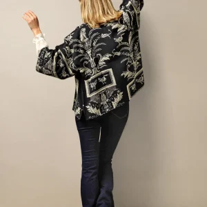 Best Sale One Hundred Stars Vintage Damask Black Crepe Kimono
