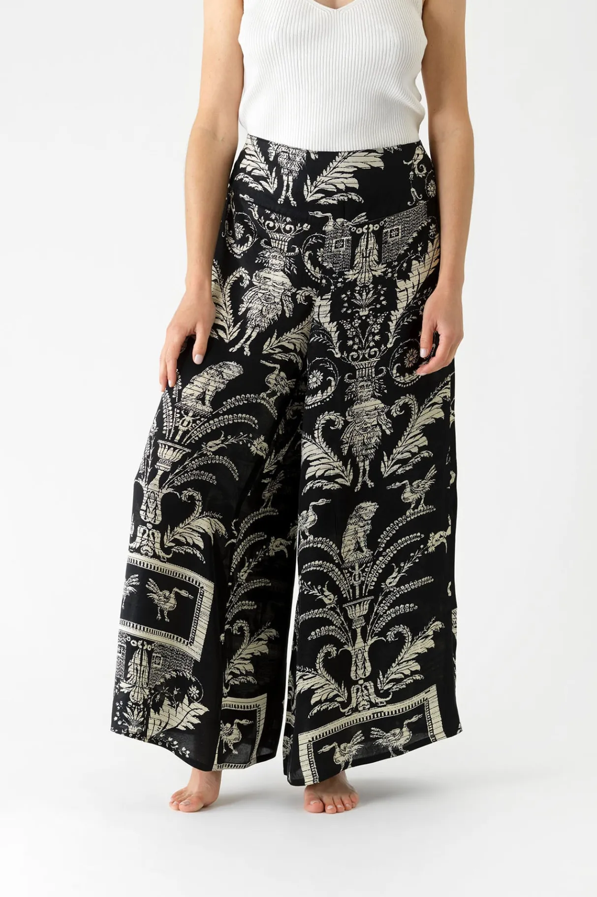 vintage_damask_black_palazzo_pant_3.webp Cheap One Hundred Stars Vintage Damask Black Palazzo Pant